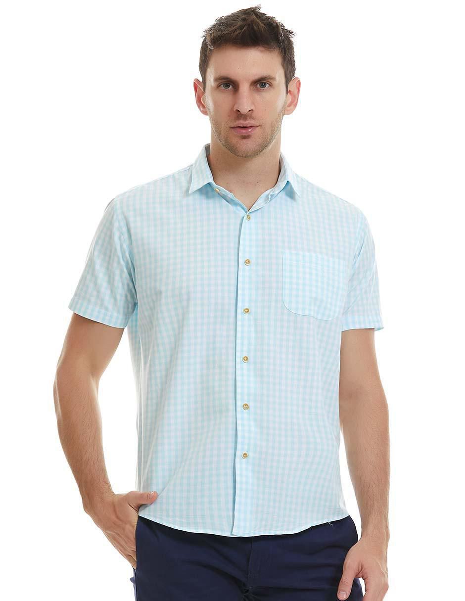 Camisa business casual de algodón manga corta para hombre