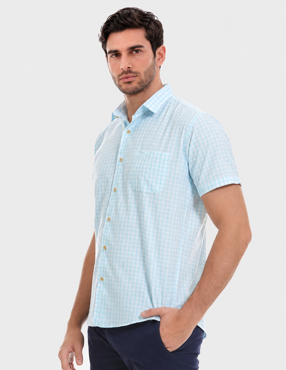 Camisa business casual de algodón manga corta para hombre 4