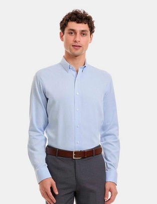 Camisa formal de algodón manga larga para hombre