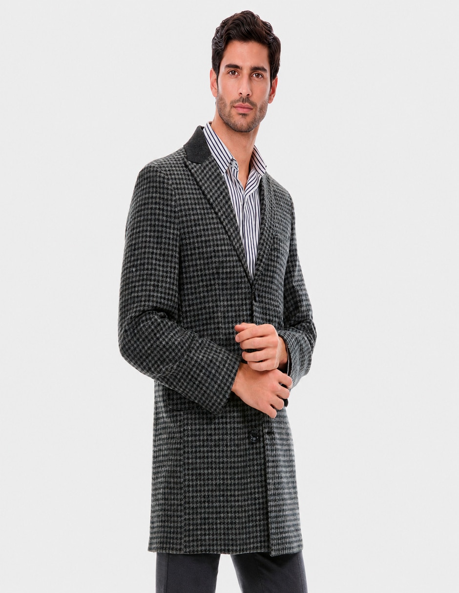 Abrigo con bolsillos estampado pata de gallo para hombre 4