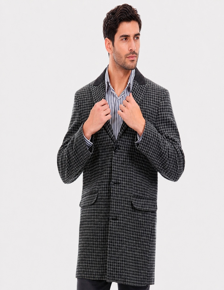 Abrigo con bolsillos estampado pata de gallo para hombre 2