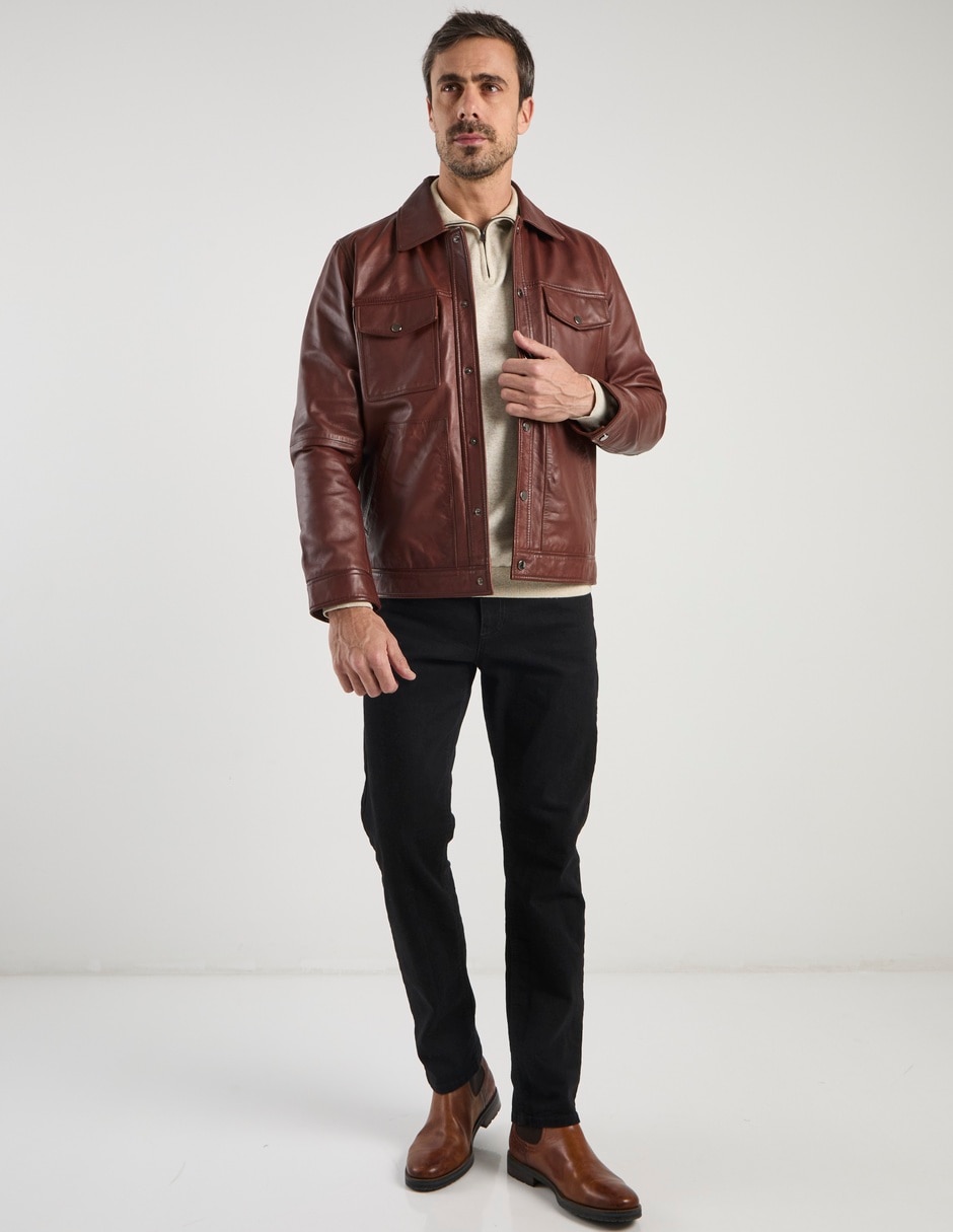 Chamarra bomber Calderoni de piel con bolsillos para hombre
