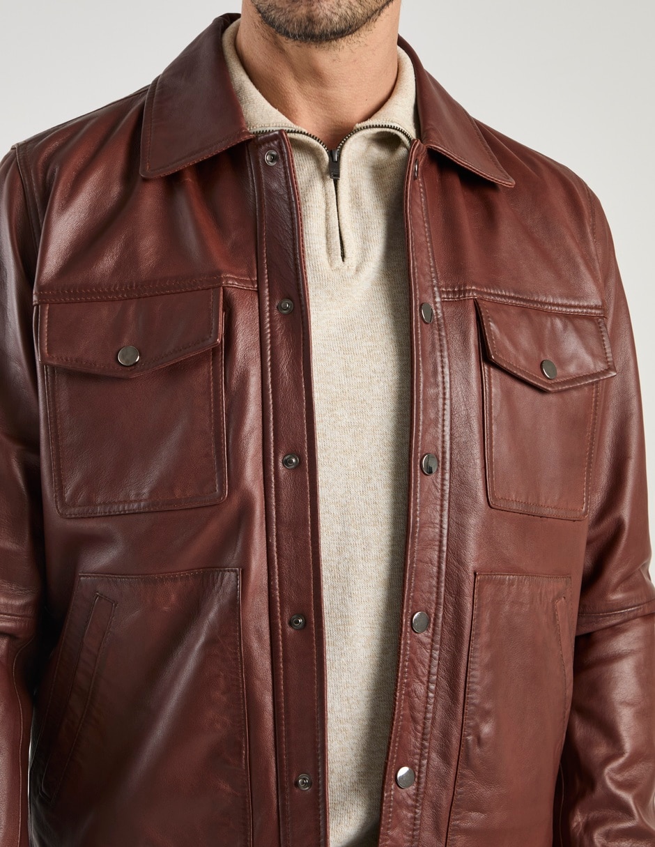 Chamarra bomber Calderoni de piel con bolsillos para hombre