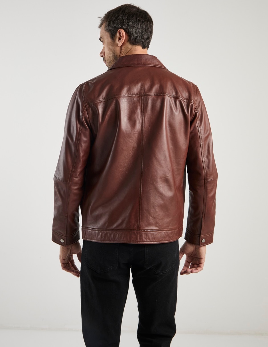 Chamarra bomber Calderoni de piel con bolsillos para hombre