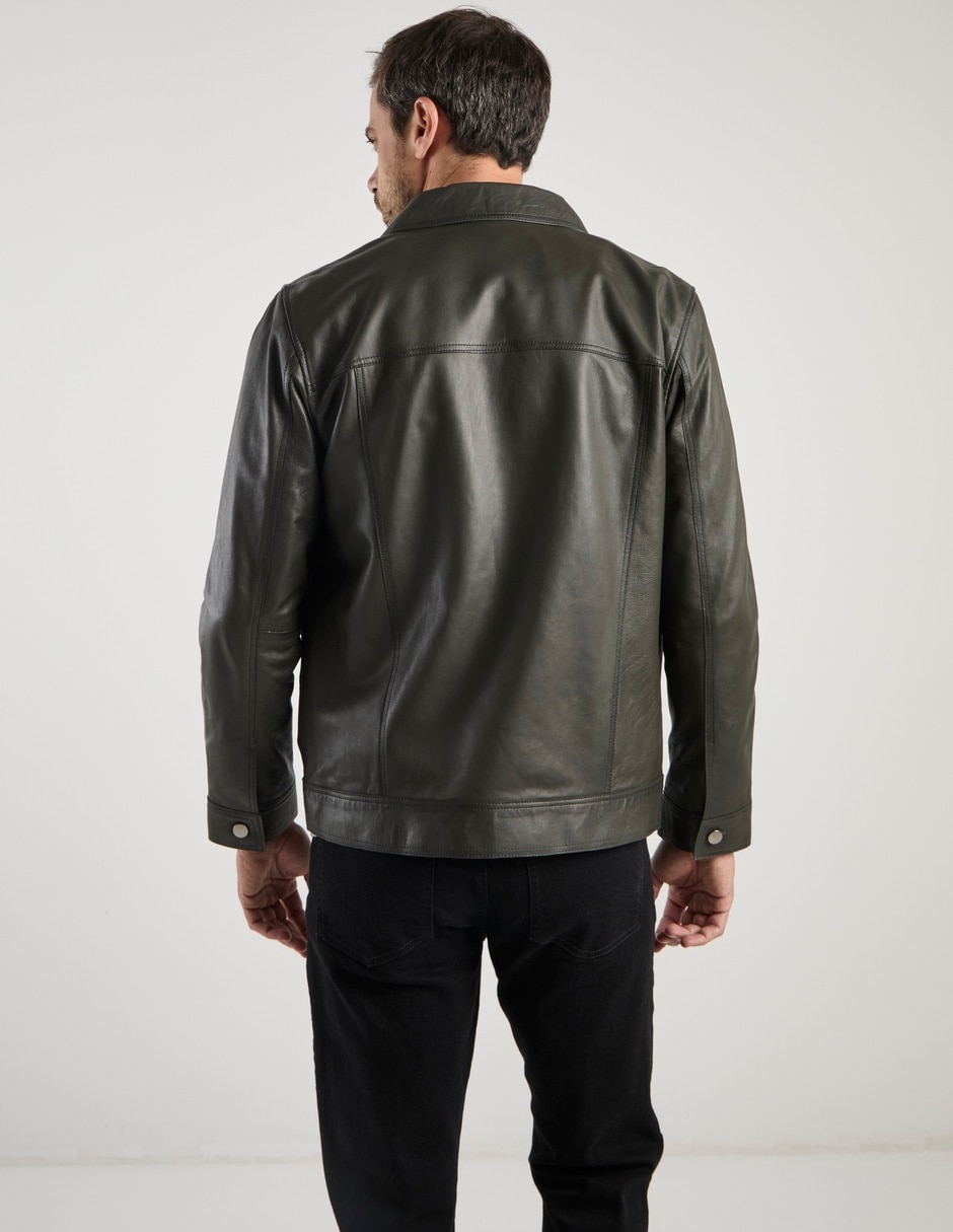 Chamarra casual Calderoni de piel con bolsillos para hombre