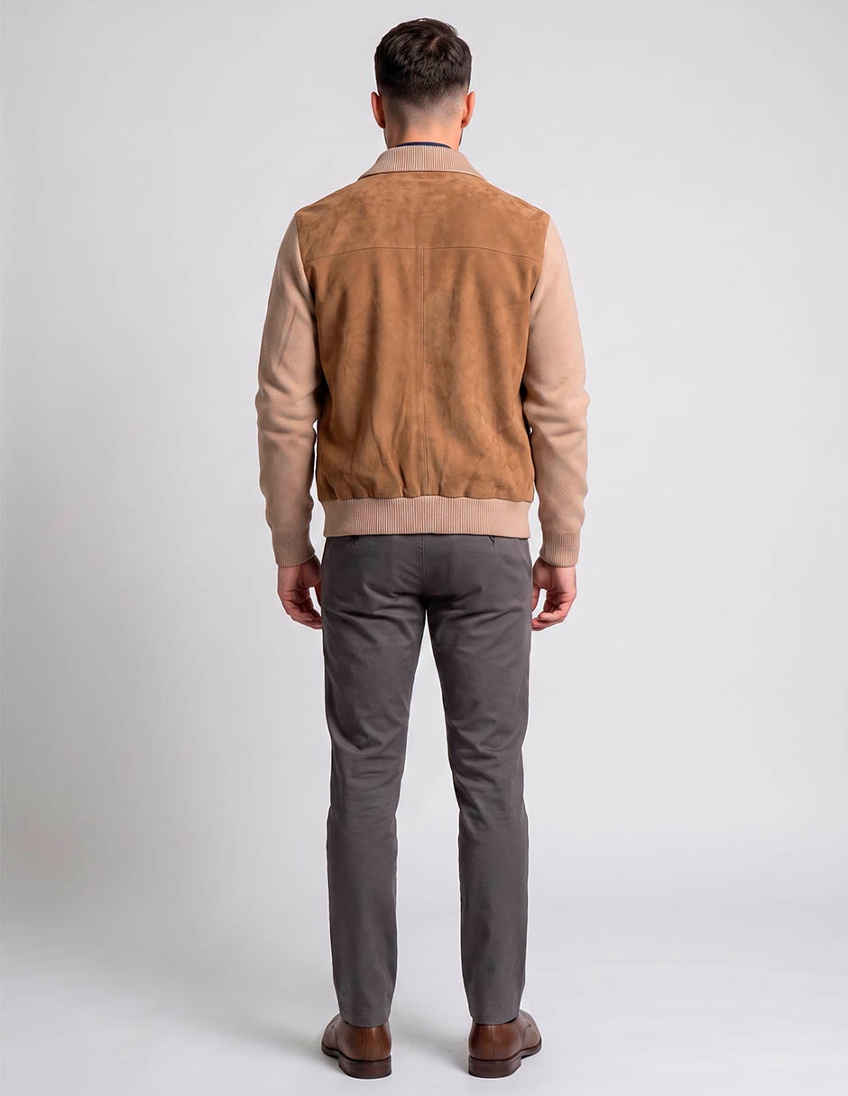 Chamarra bomber de piel con bolsillos para hombre 3