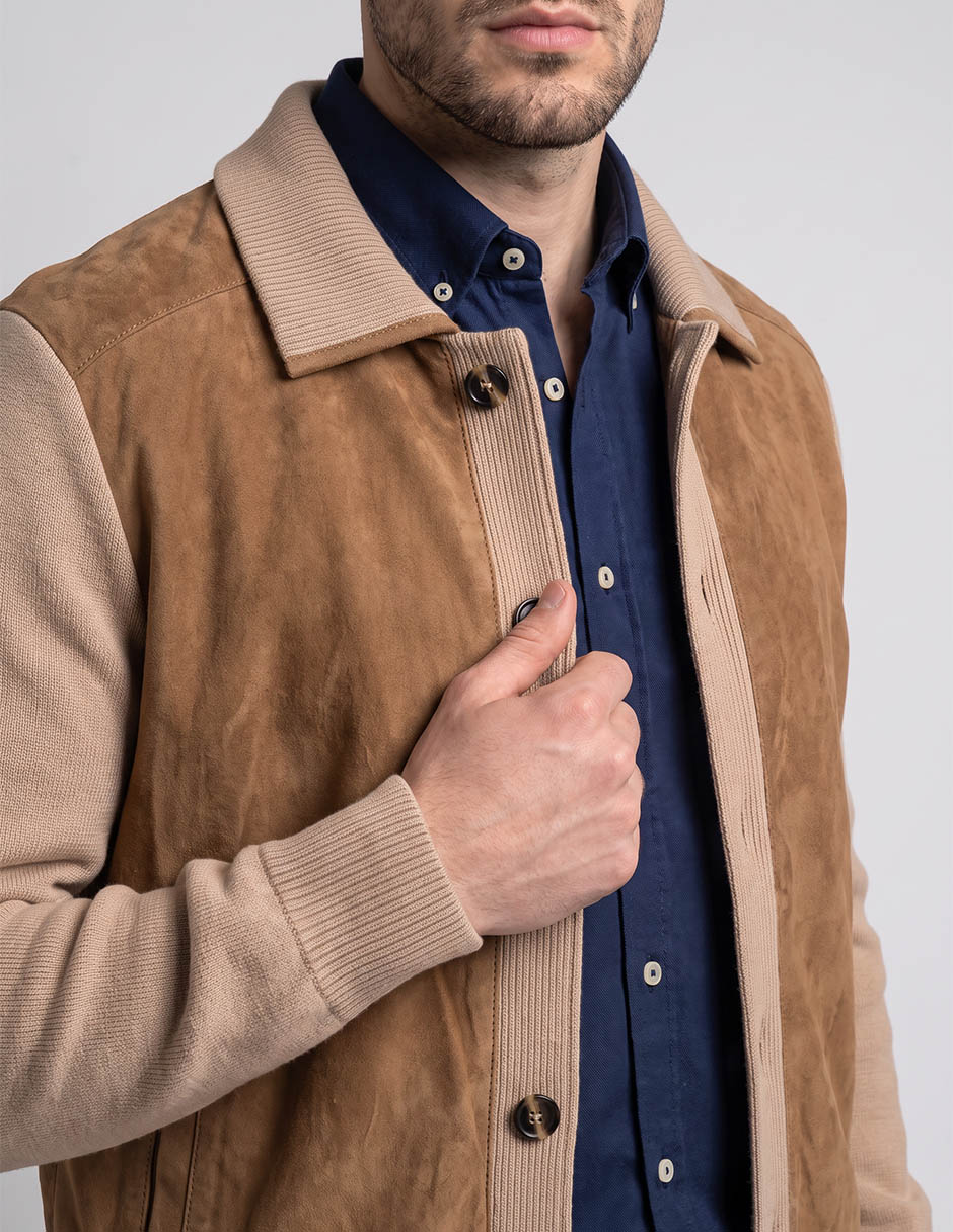Chamarra bomber de piel con bolsillos para hombre 2