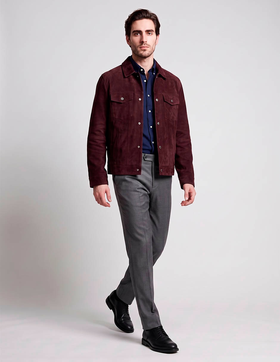 Chamarra casual de piel con bolsillos para hombre