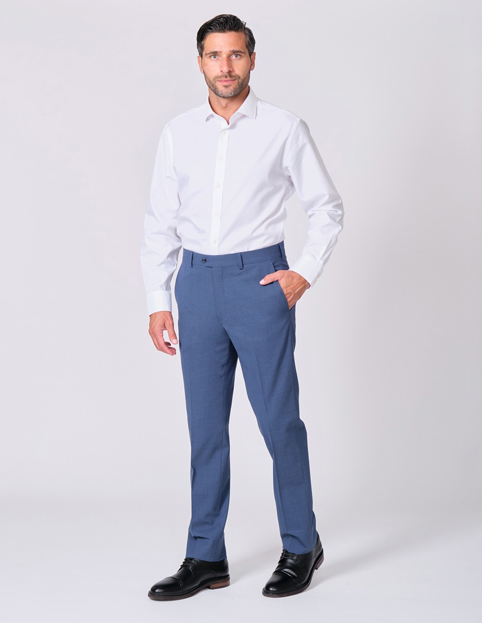Pantalón formal regular slim de lana y poliéster para hombre 7